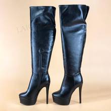 LAIGZEM Super Women Over Knee High Boots Faux Leather Platform Heels Side Zip Boots Frauen Stiefel Shoes Woman Big Size 37 38 52 2024 - buy cheap