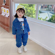 Roupa jeans bonito de ferramenta, roupa coreana infantil, meninos, meninas, primavera, outono, calças de manga longa com botões 2024 - compre barato