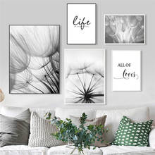 Pintura em tela posters e impressões preto branco ama vida citações parede fotos para sala de estar decoração nordic dandelion arte 2024 - compre barato