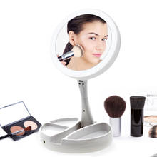 Espejo de tocador de doble cara con luz Led, espejo de maquillaje plegable, con aumento de 10X, recargable, HD, forma redonda de 360 grados 2024 - compra barato