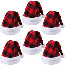 2020 novos chapéus de natal preto vermelho xadrez papai noel chapéu moda de pelúcia natal santa chapéu festa de natal festival ornamentos quente por atacado 2024 - compre barato