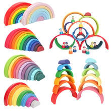Wooden Rainbow Block Colorful Wood Rainbow Stacker for Kids Montessori Educational Baby Stacking Game Rainbow Building Blocks 2024 - buy cheap