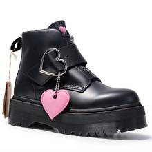 Martens bota feminina plataforma original, novas botas de tornozelo de couro preto, sapatos femininos punk, fundo grosso, botas de motocicleta femininas 2024 - compre barato