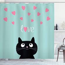 Seafoam-cortina de ducha de San Valentín para niños, juego de decoración de baño con ganchos, ilustración de gatito, corazón, compañero de gato, 70 "de largo 2024 - compra barato