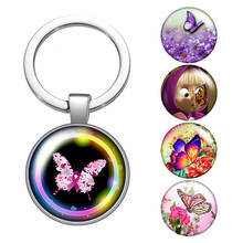 LLavero de cristal con diseño de mariposa y flores para hombre y mujer, accesorio para llaves de coche, soporte de anillo, color plateado, regalo 2024 - compra barato