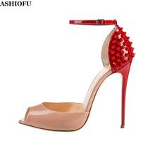Женские летние туфли с заклепками ASHIOFU, ручная работа, высота 120 мм, пикантные вечерние Клубные Модные Сандалии 2024 - купить недорого