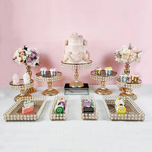 Set de 3 a 11 unids/set de accesorios dorados para pastel, bandeja de Metal para postre, espejos de boda, soporte para pastel 2024 - compra barato