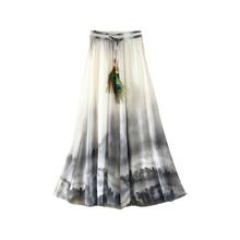 Модные летние пляжные женские юбки в стиле бохо, шифоновая длинная юбка макси с цветочным принтом и перьями на завязках с эластичным поясом для вечеринки для женщин 2024 - купить недорого