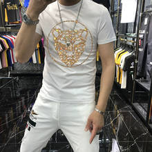 New Style Fashion Hip-Hop Men's Short-Sleeved Diamond Leopard Pattern Luxury Loose T-Shirt Summer 2024 - buy cheap