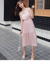 ZB4019 2020 Summer new women fashion pure color high waist  temperament chiffon slim dress cheap wholesale 2024 - buy cheap