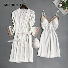 Новинка 2021, женский халат и платье MECHCITIZ, атласная одежда для сна, шелковое платье, 2 предмета, Весенняя Пижама, кружевной халат для сна 2024 - купить недорого