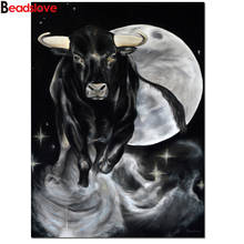 5d Diy diamond painting black moon bull,full square round diamond embroidery rhinestone painting diamond mosaic cow art, 2024 - buy cheap