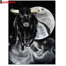 5d diy pintura de diamante lua preta touro, quadrado completo diamante redondo bordado strass pintura de diamante mosaico de arte de vaca, 2024 - compre barato