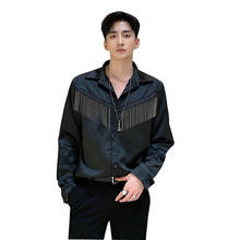 Men Metal Tassel Satin Style Long Sleeve Casual Shirt Male Streetwear Vintage Fashion Hip Hop Shirt Lovers Shirt Stage Clothing 2024 - buy cheap