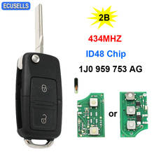 Chave de carro remota dobrável, 2 botões, 434mhz, chip id48, 1j0 959, 753 ag, para v-olkswagente, passat, golf, bora 2024 - compre barato