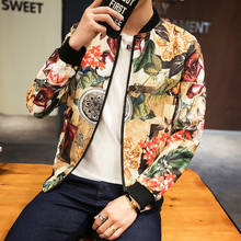 Hip Hop Men Slim Fit Flowers Pilot Bomber Men's Stand Collar Coats Male Clothing Streetwear Jacket Chaqueta Hombre 2024 - buy cheap