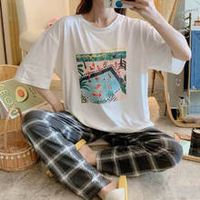 New student's sleepwear set short sleeve trousers pajamas women spring summer plaid girl's sleepwear pijama new pyjama femme 2024 - buy cheap