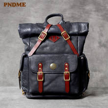 PNDME high quality genuine leather men's women's backpack designer luxury soft cowhide bagpack fashion vintage teens bookbag 2024 - buy cheap