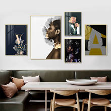 Pintura en lienzo de mujer negra africana, carteles geométricos abstractos e impresiones, imágenes artísticas de pared modernas para decoración del hogar y sala de estar 2024 - compra barato