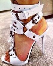 Sexy White Buckle Strap High Heel Sandals T Strap Gladiator Dress Shoes Peep Toe Cut-out Leather Summer Sandals Big size 2024 - buy cheap