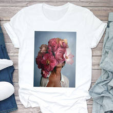 Женская футболка, новинка 2020, белая футболка в стиле харадзюку, винтажная футболка с принтом перьев и цветов, повседневные топы с круглым вырезом и короткими рукавами, одежда 2024 - купить недорого