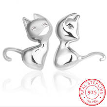 925 Sterling Silver Kitty Cat Ear Korean Cute Animal Stud Earrings For Women Fine Jewelry Girl Kid Gift Brincos/kjreq 2024 - buy cheap