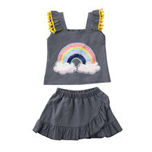 Ropa de verano para niña de 1 a 5 años, conjuntos grises, 2 uds., lentejuelas niña recién nacida, Chaleco de arco iris, minifalda con volantes, ropa para niña 2024 - compra barato