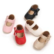 Zapatos de piel sintética para bebé, calzado antideslizante, con tira de arco, con nudo de mariposa, primeros pasos 2024 - compra barato