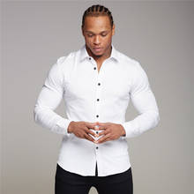 Camisa branca jovem, camisa masculina formal, de cor sólida, slim fit, não é de ferro 2024 - compre barato