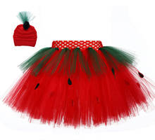 Рождественская юбка-пачка с клубничкой и шляпой для девочек, нарядный Хэллоуин вечерние костюмы-пачки для детей, фатиновая юбка с цветами для девочек 2024 - купить недорого