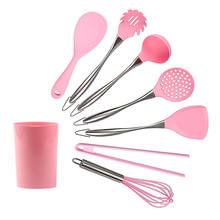 7 Pcs Pink Silicone Cooking Utensils Set Stainless Steel Handle Kitchenware Dinnerware Tableware Heat Resistant Kitchen Tools 2024 - buy cheap