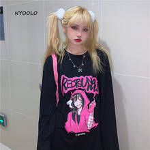 NYOOLO Autumn streetwear cartoon Anime hip hop girl letters print long sleeve T-shirt women clothes Harajuku loose tops tee 2024 - buy cheap