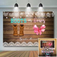 Boots or Bows Gender Reveal Backdrop Girl or Boy Baby Shower Party Decoration Rustic Wooden Cowboy Boots Lace Background 2024 - buy cheap