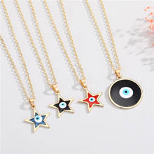 1PC suerte mal de ojo estrella collar con dije de esmalte para las mujeres Corea Vintage redondo ojo turco Cadena de clavícula collar regalo de la joyería 2024 - compra barato