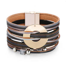 2020 Multilayer Leather Bracelet Female Oval Metal Charm Crystal Femme Wrap Wide Bracelet For Women Jewelry Gift 2024 - buy cheap