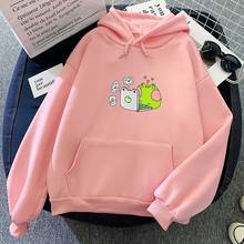 Sudadera holgado de talla grande con capucha para mujer, suéter Harajuku sapo triste, informal, con estampado divertido, para Otoño e Invierno 2024 - compra barato