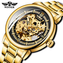 WINNER Gold Stainless Steel Skeleton Mechanical Watch Automatic Men Watch Top Luxury Brand Male Military Business Clock 2024 - buy cheap