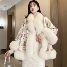 2020 New Chinese Style Fox Fur Coat Court Ladies Satin Mid-length Beaded Faux Fur Shawl Jacket Women Winter Coat Printed y253 2024 - buy cheap