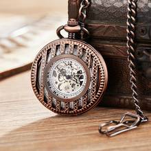 Relógio de bolso mecânico oco mão vento relógio mecânico corrente fob reloj único esqueleto steampunk relógio montre de poche 2024 - compre barato