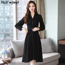 2022 Spring Autumn New Black Midi Dresses Women Elegant Korean Bodycon V-Neck Sexy Dress Party Long Sleeve Solid Casual Vestidos 2024 - buy cheap