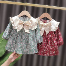 Демисезонное платье принцессы для девочек, хлопковое платье с бантом для девочек, платье с цветочным принтом, детская одежда с длинным рукавом для девочек, 2021 2024 - купить недорого