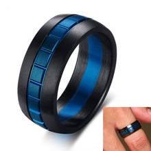 Trendy 8MM Black Stainless Steel Wedding Bands With Blue Color Square Design Ring for Male 2024 - buy cheap