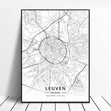 Preto branco mapa da cidade do mundo mons liège charleroi lovaina ghent antuérpia bruxelas bélgica mapa do cartaz da arte da pintura em tela 2024 - compre barato