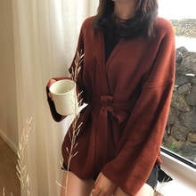 JMPRS Loose Women Cardigan Sweater Fashion Bandage Autumn Knitted Long Sleeve Tunic Coat V Neck Korean Chic Female Top  2024 - buy cheap