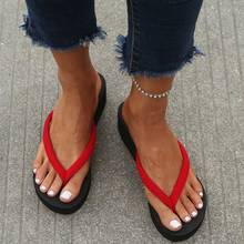 Zapatillas de plataforma de verano para mujer, zapatos informales rojos, chanclas deslizantes, sandalias de cuña planas cómodas para mujer, nuevo estilo 2024 - compra barato