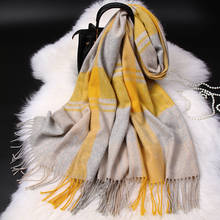 Autumn Yellow Plaid Wool Scarf for Women Thicken Warm Shawls and Wraps 2021 Fashion Pashmina Ladies Winter Wool Scarves Femme 2024 - buy cheap