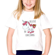 Cute Believe In Unicorn Print Kids Baby Girl Clothes Child Summer Outfits Simple Short Sleeve Tshirt for Girls Tops 1-12T 2024 - buy cheap