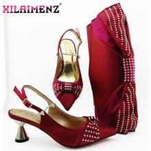 Zapatos y Bolsa a juego italianos de Color vino, con tacones brillantes de cristal cómodos para boda, estilo italiano, novedad 2024 - compra barato