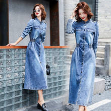 New Spring Autumn Women Dresses Casual Stand Collar Solid Single Button Slim MD-Long Style Jeans Dress For Females Denim Dresses 2024 - buy cheap