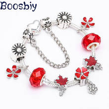 Boosbiy pulseiras com contas de flores vermelhas, braceletes banhados a prata de cobra, pulseira de corrente para mulheres, joias românticas para presente 2024 - compre barato